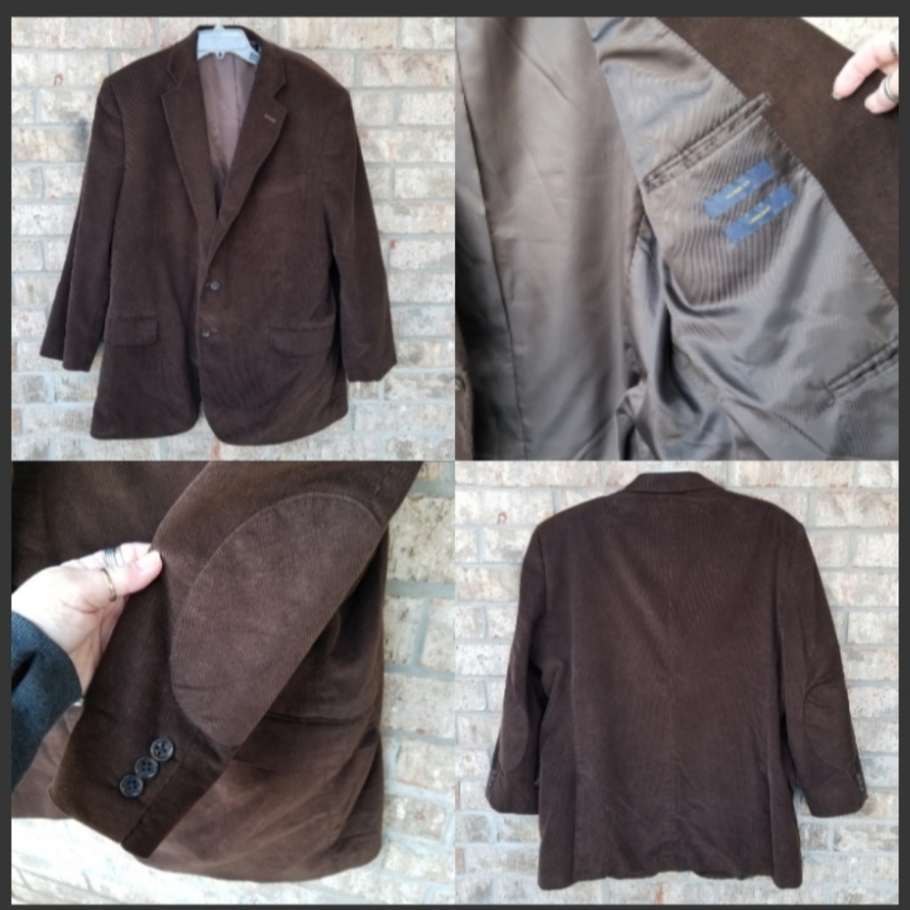 BROWN CORDUROY 2 Button Jacket (Mens 48R) Sport Coat Blazer, has 2 button front